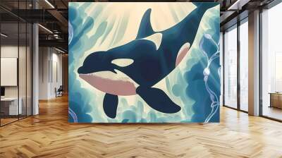 Art painting of an orca swimming in the water.  illustration for poster, wallpaper, art print Wall mural