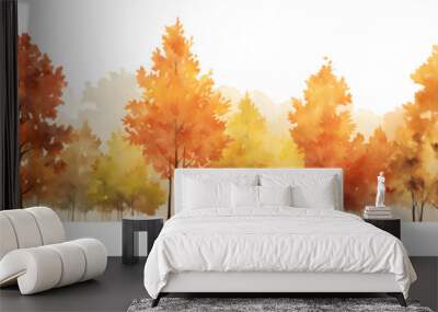 Autumn trees  watercolor horizontal banner isolated on transparent background Wall mural