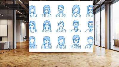 Avatar people silhouette blue line art icon collection isolated on white background Wall mural