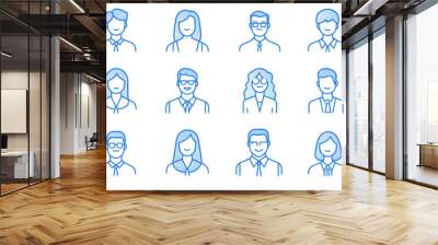 Avatar people silhouette blue line art icon collection isolated on white background Wall mural