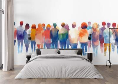 Back view of a group of people in watercolor style, isolated on a clean white backdrop Wall mural