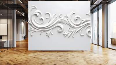 Baroque style White decorative relief on the wall, 3D illustration of beautiful detailed ornament with acanthus leaves Wall mural