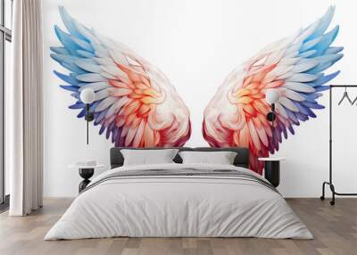 Beautiful magic watercolor angel wings isolated on transparent background Wall mural