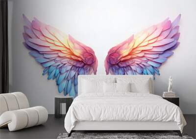 Beautiful magic watercolor angel wings isolated on white background Wall mural