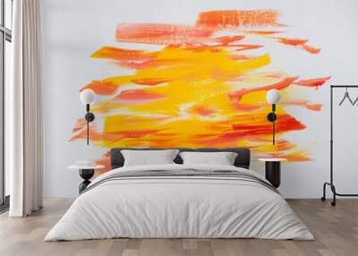 Brush strokes oil paint red and yellow colors on a white backgro Wall mural