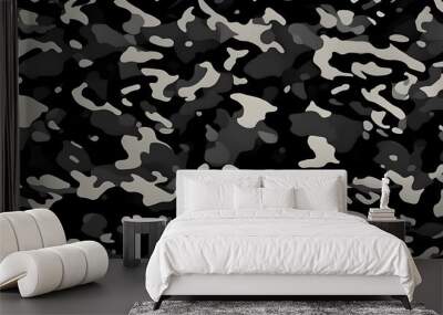 black camouflage background, night pattern, classic vector print Wall mural