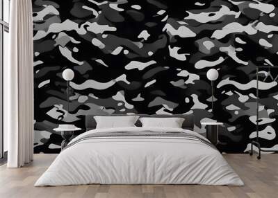 black camouflage background, night pattern, classic vector print Wall mural