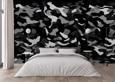 black camouflage background, night pattern, classic vector print Wall mural