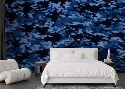 
Blue camouflage army background, modern pattern fabric texture, camouflage print Wall mural