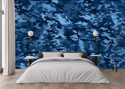 
Blue camouflage army background, modern pattern fabric texture, camouflage print Wall mural