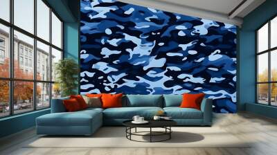 
Blue camouflage background, military fabric texture, stylish design Wall mural