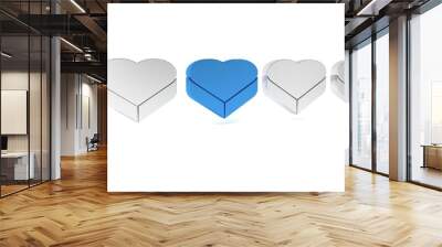 Blue Candy in heart shaped box and bow icon isolated on white background. Valentines Day. Minimalism concept. 3D render illustration Wall mural