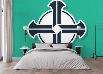 Blue Celtic cross icon isolated on green background. Happy Saint Patricks day. Vector Illustration Wall mural