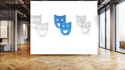 Blue Comedy theatrical masks icon isolated on white background. Minimalism concept. 3D render illustration Wall mural