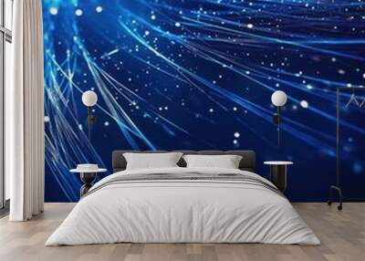 Blue fiber optic cables with sparkling white lights Wall mural