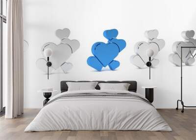 Blue Heart icon isolated on white background. Romantic symbol linked, join, passion and wedding. Valentine day symbol. Minimalism concept. 3D render illustration Wall mural