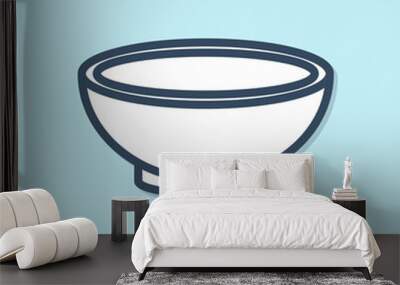 Blue line Bowl of hot soup icon isolated on blue background. Vector Illustration Wall mural