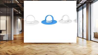 Blue Man hat with ribbon icon isolated on white background. Minimalism concept. 3D render illustration Wall mural