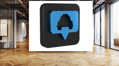 Blue Map pointer with taxi icon isolated on transparent background. Location symbol. Black square button. Wall mural