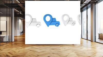 Blue Map pointer with taxi icon isolated on white background. Location symbol. Minimalism concept. 3D render illustration Wall mural