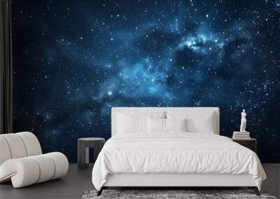 Blue night starry sky, space background. Wallpaper with a serene blue night sky Wall mural