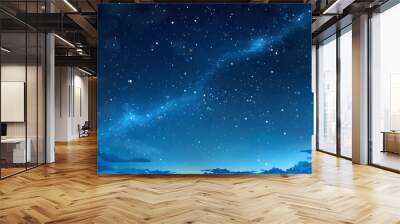 Blue night starry sky, space background. Wallpaper with a serene blue night sky Wall mural