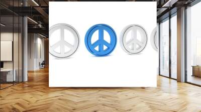 Blue Peace icon isolated on white background. Hippie symbol of peace. Minimalism concept. 3D render illustration Wall mural