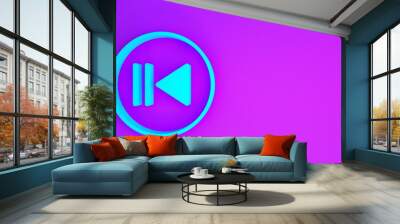 Blue Rewind icon isolated on purple background. Minimalism concept. 3d illustration 3D render Wall mural