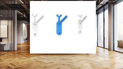 Blue Swiss army knife icon isolated on white background. Multi-tool, multipurpose penknife. Multifunctional tool. Minimalism concept. 3D render illustration Wall mural