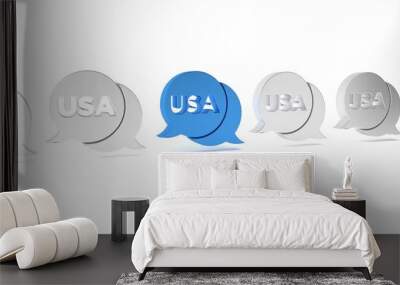 Blue USA Independence day icon isolated on white background. 4th of July. United States of America country. Minimalism concept. 3D render illustration Wall mural