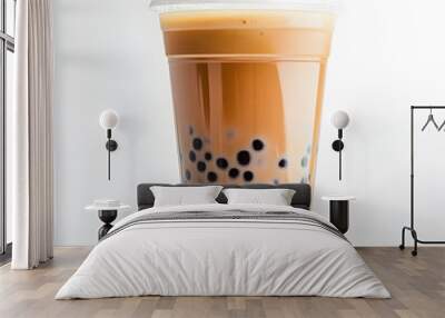 Bubble tea drink in plastic cup isolated on white background Wall mural