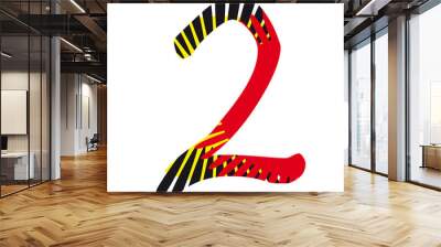 Patterned red yellow black number 2 Logo Design template  Wall mural