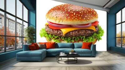 Burger, cheeseburger isolated on transparent background Wall mural