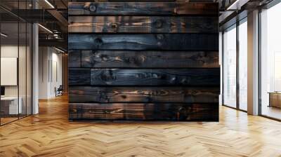 Burnt wood texture with charred and raw sections. Banner with copy space Wall mural