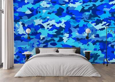 
Camouflage blue background, military uniform, modern fashion wallpaper Wall mural