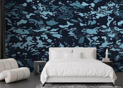 Camouflage blue background fabric texture, modern army dark pattern, street fashion print Wall mural