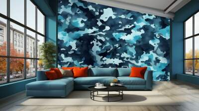 
camouflage blue background military naval texture, dark pattern for textiles Wall mural