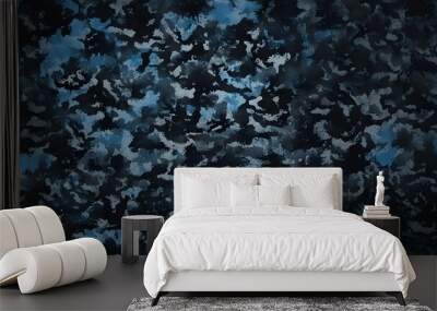 
camouflage blue background military texture, dark army wallpaper Wall mural