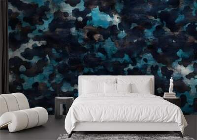 camouflage blue background modern fashionable pattern, dark print on textiles Wall mural