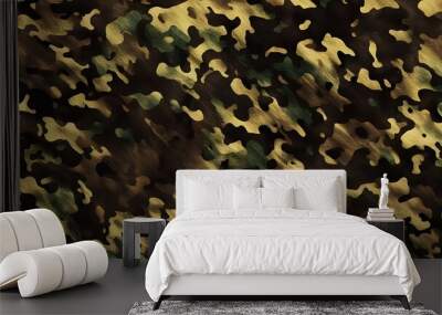 Camouflage military texture, army uniform pattern, dark green brown background Wall mural