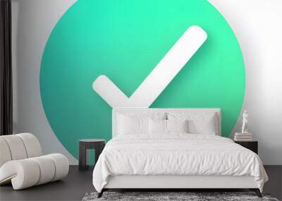 Check mark, completed, done green gradient round icon isolated on white Wall mural