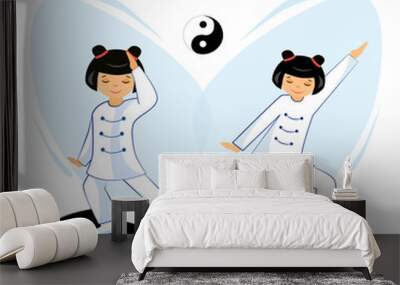 Chinese girls perform exercises Tai chi and qigong Wall mural