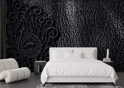 Detail of black lace on leather Wall mural