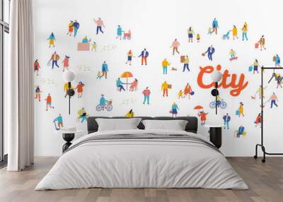 city flat vector. City life. People crowd Wall mural