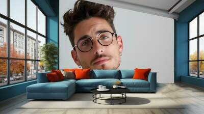 Close up portrait of handsome man wearing eyeglass. Elegant man in glasses. Optics style for men Wall mural