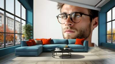 Close up portrait of handsome man wearing eyeglass. Elegant man in glasses. Optics style for men Wall mural