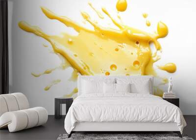 Closeup of melted cheese splash isolated on white background Wall mural