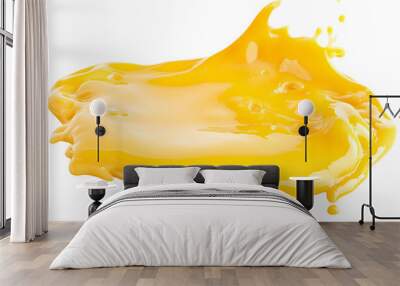 Closeup of melted cheese splash isolated on white background Wall mural