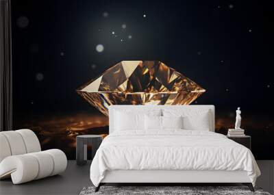 Closeup of sparkling gemstone diamond surrounded by orange sparks isolated on dark background Wall mural