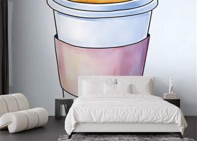 Coffee to go cup watercolor hand drawn illustration, isolated on white background Wall mural